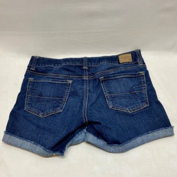 American Eagle Jean Shorts Women's 8 Blue Dark Wash AEO Cuffed Stretch Denim GUC - Picture 10 of 11